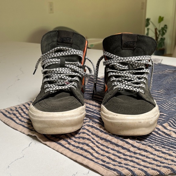 Vans Black and Orange High-Tops with Checkered Laces - Picture 1 of 5